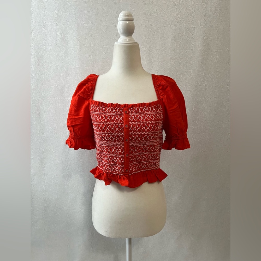 Lost + Wander Bloody Mary Red Smocked Top Red
